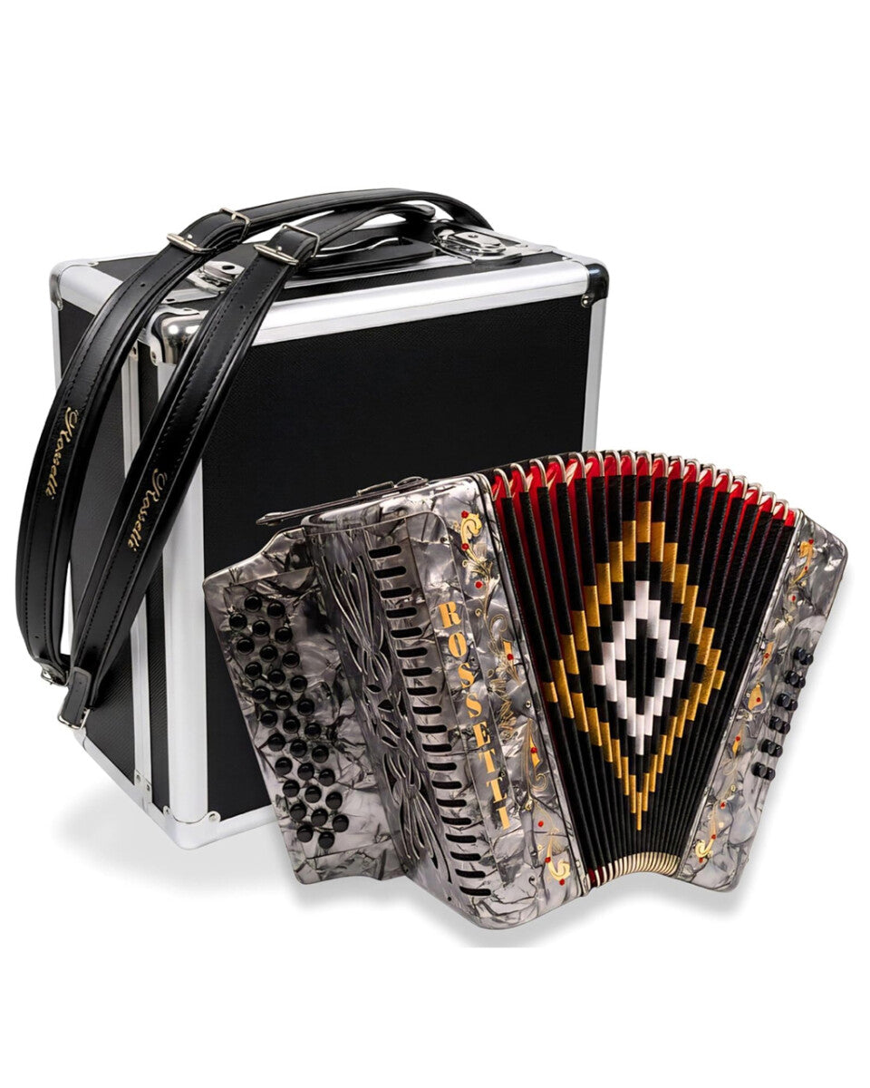 Rossetti 3112-GCF-GY 3 Row 31 Treble, 12 Bass Diatonic Button Accordion in Grey- G, C, F Tuning